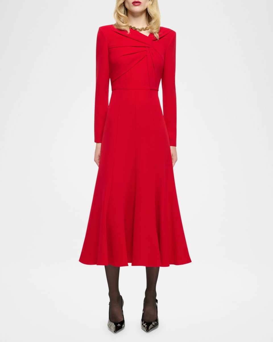 Twisted Long-Sleeve Light Cady Midi Dress